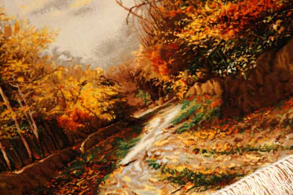 自然の風景ペルシャ絨毯タペストリー49116,サイズ:96x50cm(フサ含まず)