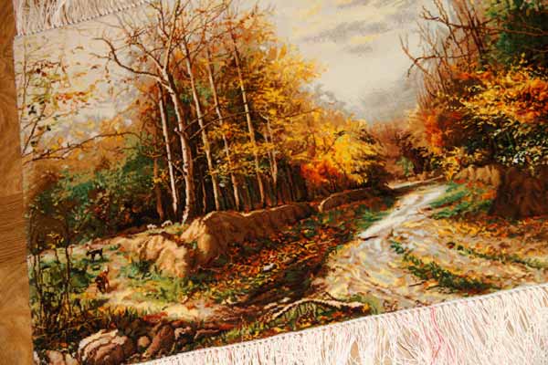 自然の風景ペルシャ絨毯タペストリー49116,サイズ:96x50cm(フサ含まず)