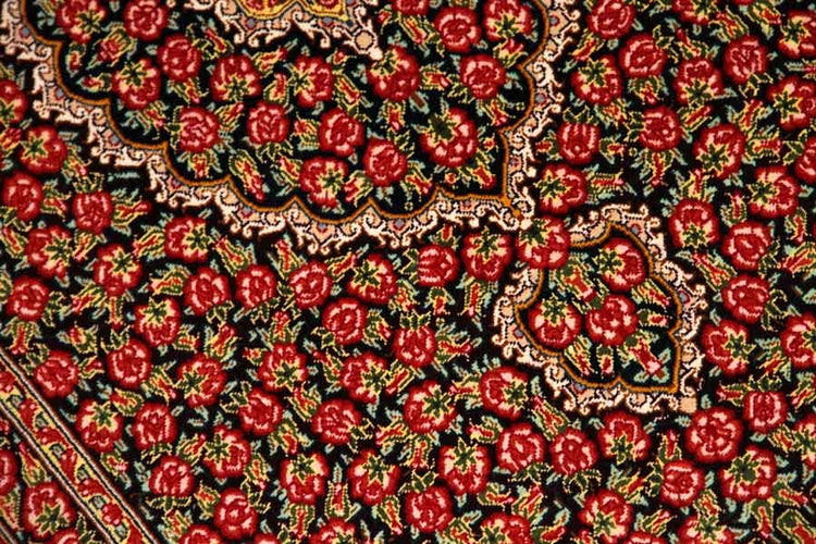 高級手織りペルシャ絨毯、バラいっぱいシルクペルシャ絨毯、レッドローズ56010、サイズ: 92x58 CM