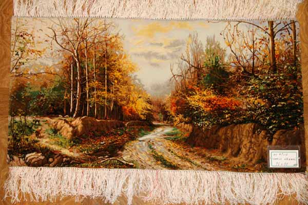 自然の風景ペルシャ絨毯タペストリー49116,サイズ:96x50cm(フサ含まず)