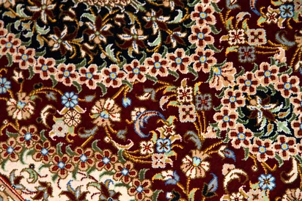 クム産地シルク100%玄関マットメダリオンデザイン、ペルシャ絨毯49038、サイズ:95x60 CM