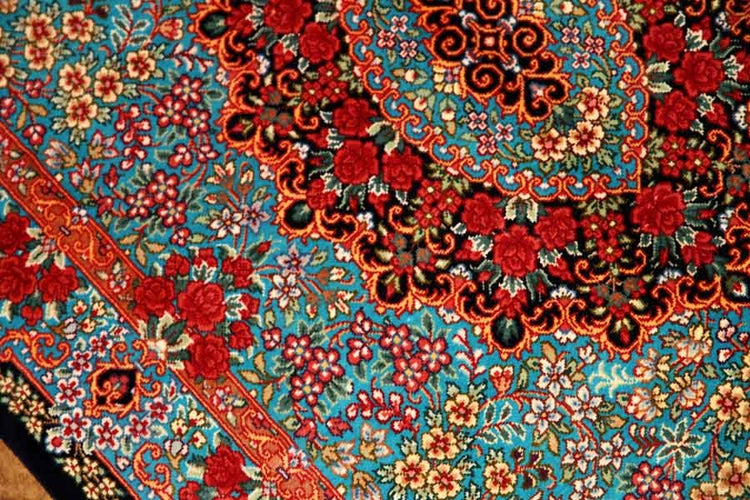 鮮やかなブルー色の玄関マットシルクペルシャ56039、サイズ: 94x58 CM 、blue silk carpet