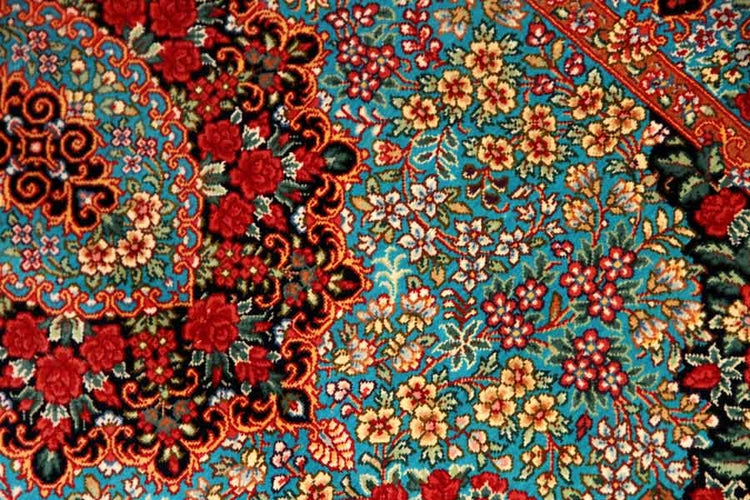 鮮やかなブルー色の玄関マットシルクペルシャ56039、サイズ: 94x58 CM 、blue silk carpet