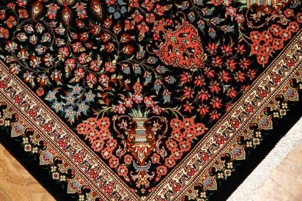 高級玄関マットペルシャ絨毯クムシルク100%メダリオンデザイン 49043 サイズ:91x58 CM