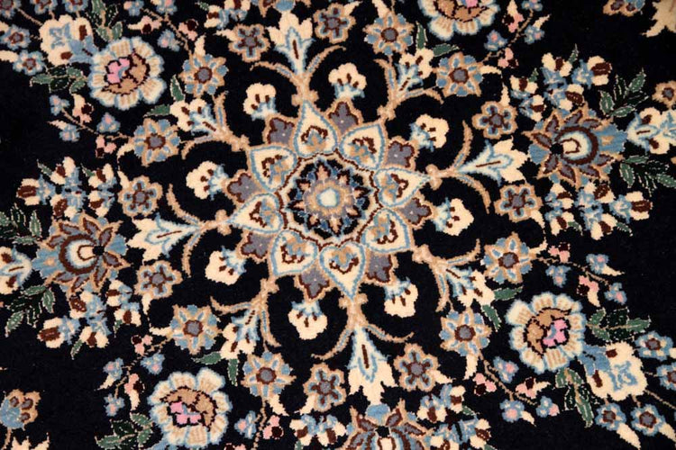 丸い手織りペルシャ絨毯ナイン紺色28661、サイズ:112x112 CM