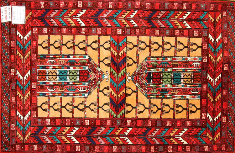 高品質のトルケマン産の手織りペルシャ絨毯玄関マット58586サイズ:123x83cm(フサ含まず)