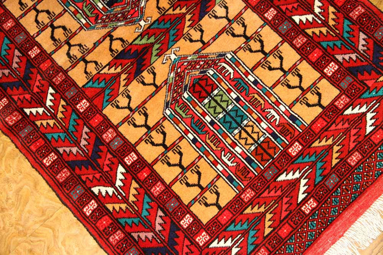 高品質のトルケマン産の手織りペルシャ絨毯玄関マット58586サイズ:123x83cm(フサ含まず)