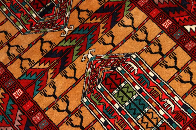 高品質のトルケマン産の手織りペルシャ絨毯玄関マット58586サイズ:123x83cm(フサ含まず)
