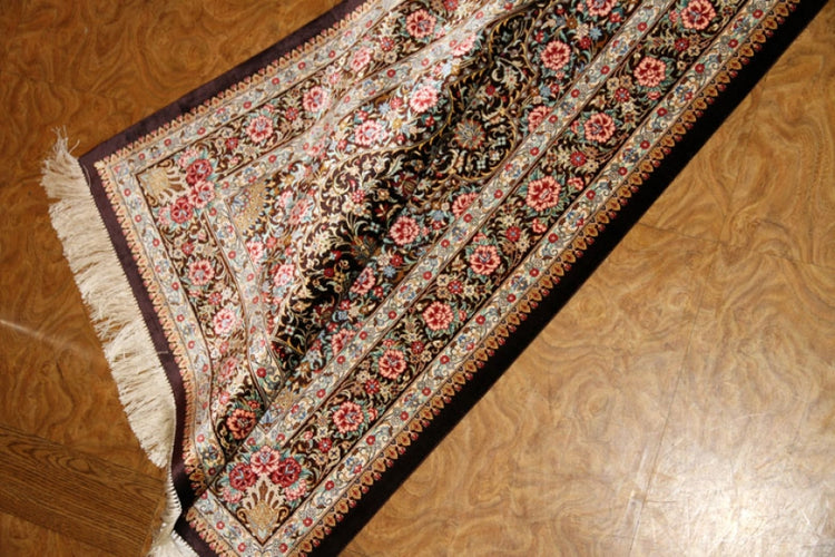 暖かい色彩の玄関マット手織りペルシャ絨毯クム産56052、サイズ:121x80