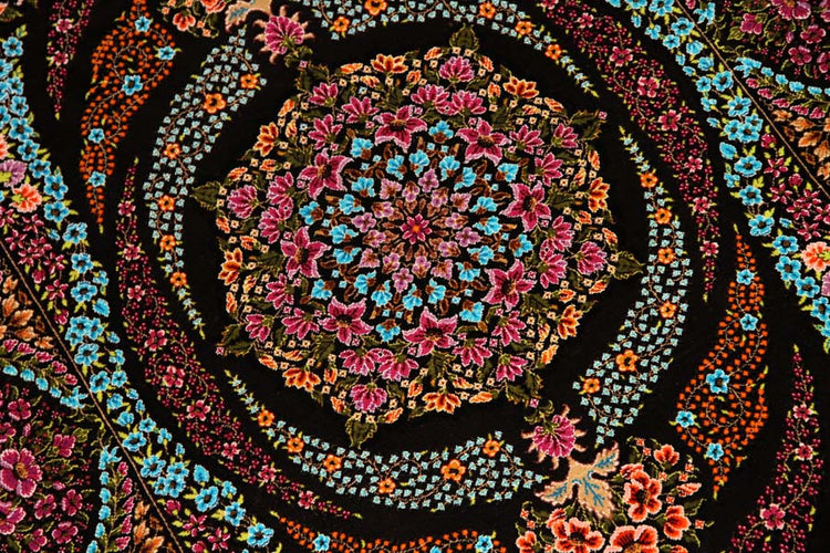 迫力のあるシルクの玄関マット手織りペルシャ57010、persian carpet、サイズ:116x80 CM