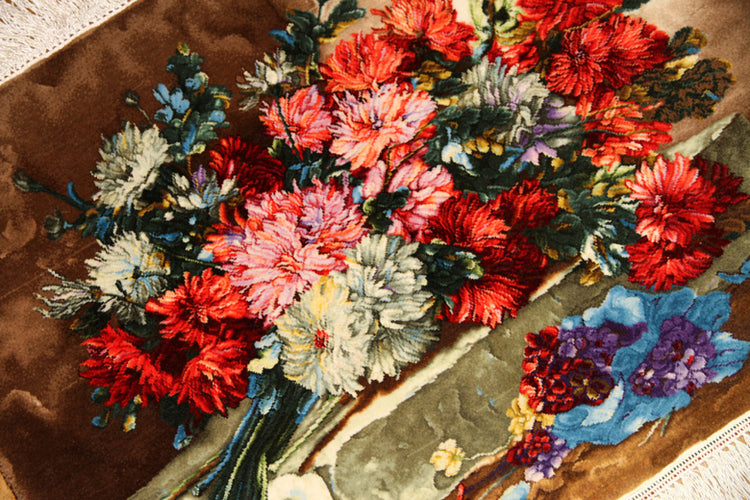 花絨毯ペルシャ絨毯フラワーデザイン50108、じゅうたんの花、花のジュウタン,サイズ:76x58 CM