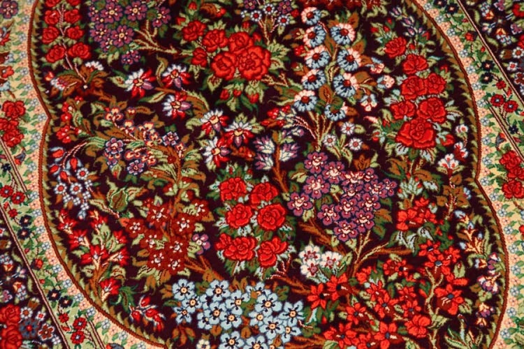 花模様シルク手織りペルシャ絨毯、玄関マットサイズ56049、サイズ: 89x60 CM