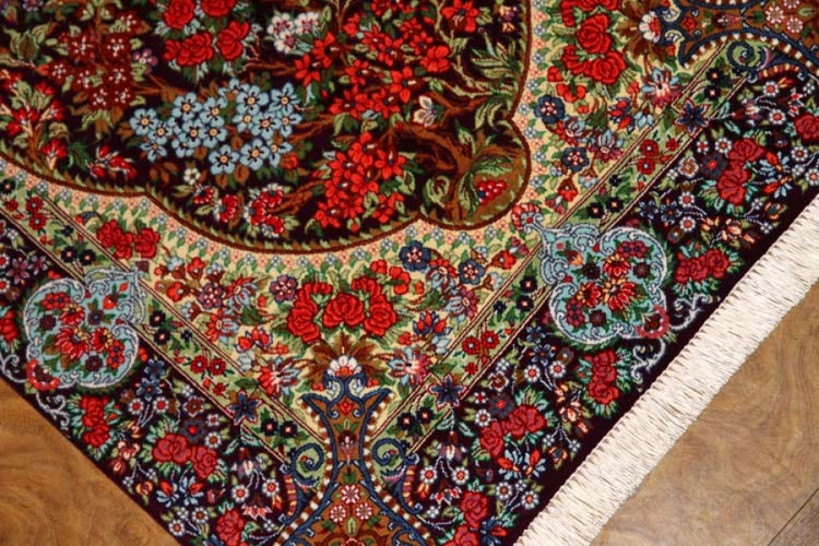 花模様シルク手織りペルシャ絨毯、玄関マットサイズ56049、サイズ: 89x60 CM