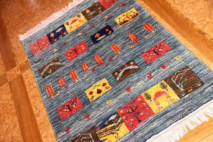 織り方細かいギャッベイラン製羊毛ウールの細かい織り方26291、サイズ:121x82cm(フサ含まず)