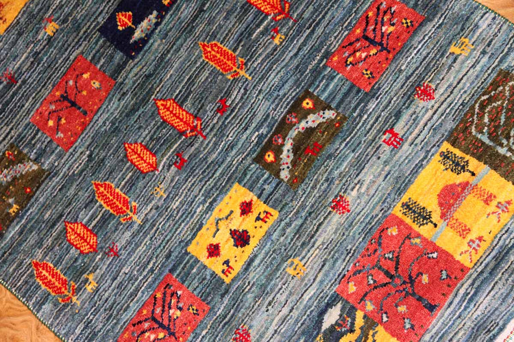 織り方細かいギャッベイラン製羊毛ウールの細かい織り方26291、サイズ:121x82cm(フサ含まず)