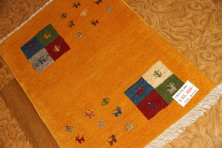 コルデスタンギャッベのリズバフト、高品質ギャッベ28127、素材:メリノウール&;羊毛 サイズ:87x60cm(フサ含まず)