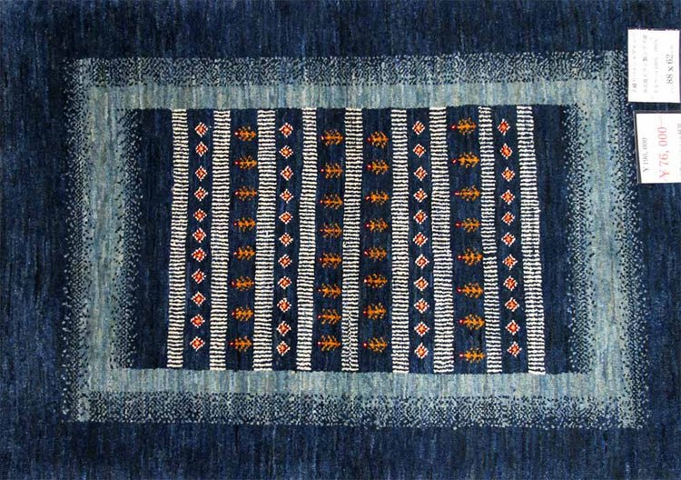 とてもシックなギャッベ玄関マット、イラン製細かい織り方ギャッベ58478、サイズ:88x62cm(フサ含まず)