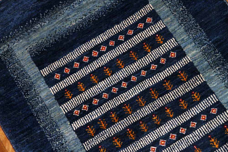 とてもシックなギャッベ玄関マット、イラン製細かい織り方ギャッベ58478、サイズ:88x62cm(フサ含まず)