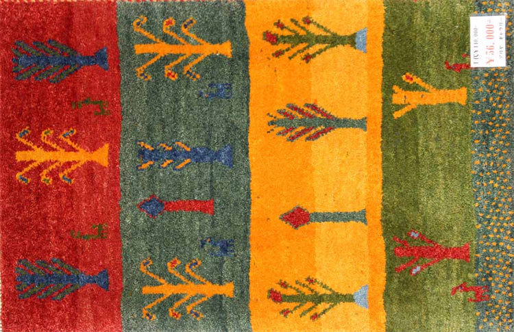 カラフルなギャッベコルデスタン産イラン輸入ギャッベ192102、サイズ:89x58cm(フサ含まず)