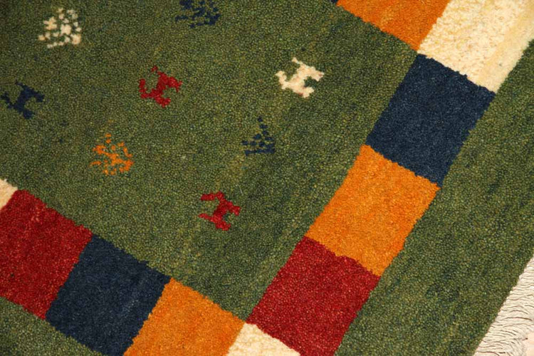 細かい織り方のギャッベコルデスタン産ウール26285、サイズ:98x65cm(フサ含まず)