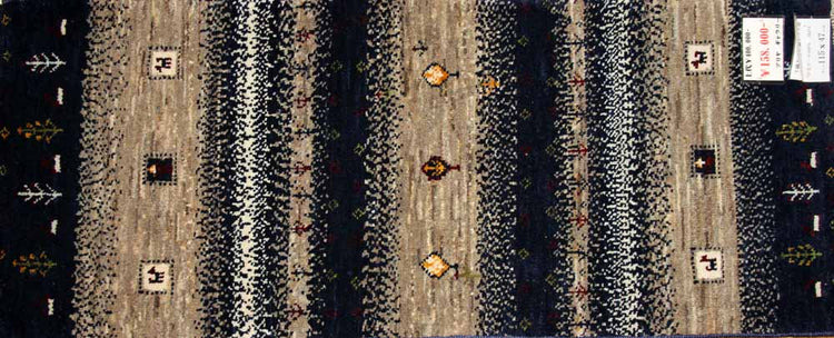 最高級ギャッベコルデスタン産地のメリノウールギャッベ58474、サイズ:115x47cm(フサ含まず)