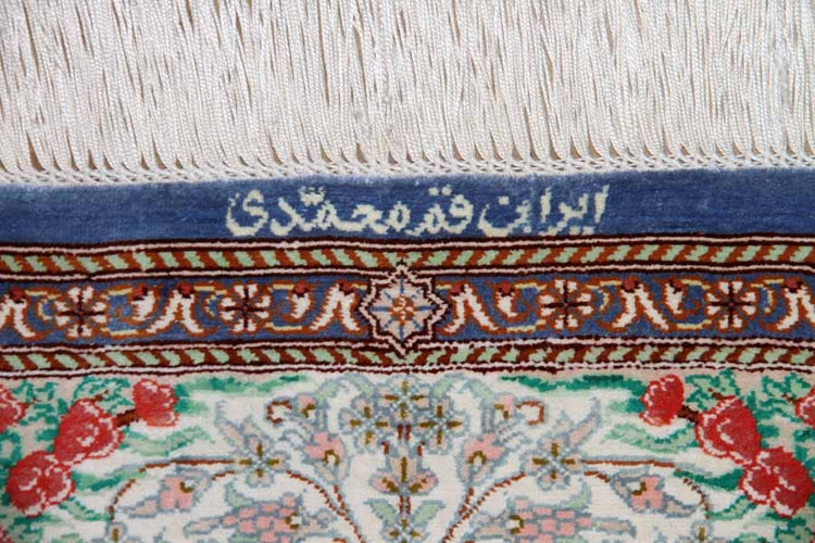 明るいシルクのペルシャ絨毯玄関マット、手織り高級ペルシャじゅうたん56043、サイズ: 90x60 CM