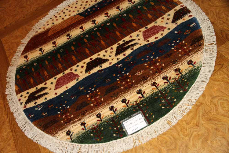 オリジナルペルシャギャッベ円形、丸のギャッベ42541、サイズ:97x97cm