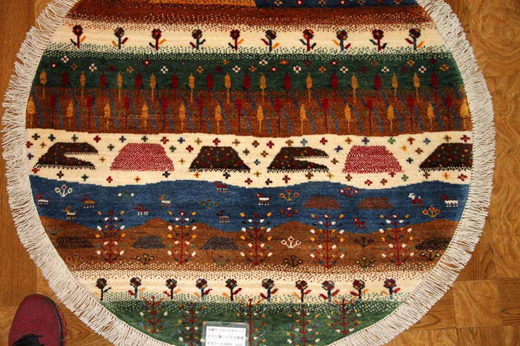 オリジナルペルシャギャッベ円形、丸のギャッベ42541、サイズ:97x97cm