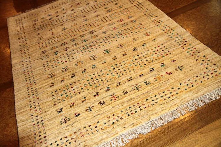 高品質のイラン製ギャッベ、メリノウールペルシャ18316、サイズ:203x156cm(フサ含まず)