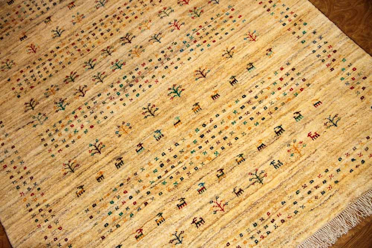 高品質のイラン製ギャッベ、メリノウールペルシャ18316、サイズ:203x156cm(フサ含まず)