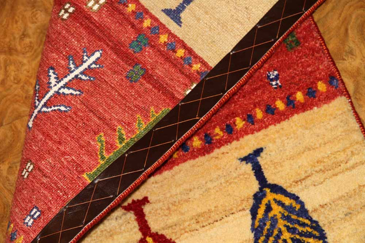 カラフルな高品質コルデスタンギャッベイラン製58160、サイズ:94x58cm(フサ含まず)