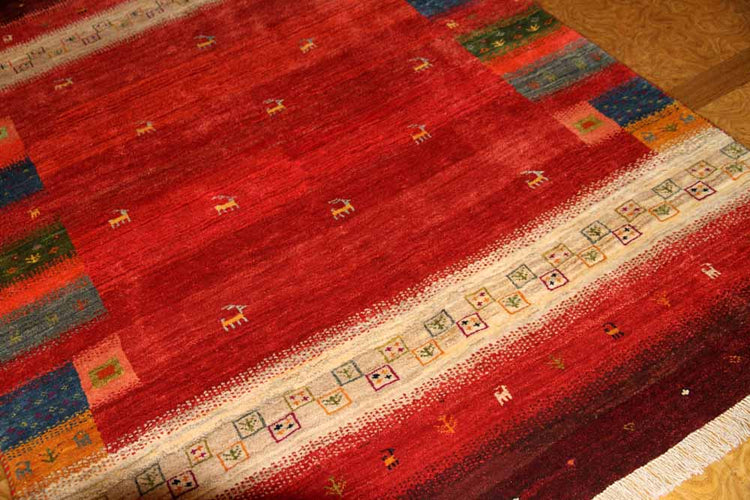 高品質イラン製赤いギャッベ手織りペルシャリビングギャッベ192197、サイズ:245x175 CM (フサ含まず)