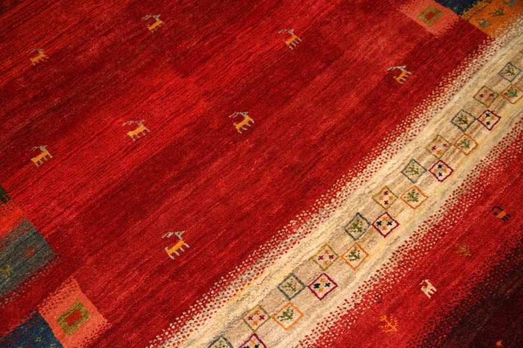 高品質イラン製赤いギャッベ手織りペルシャリビングギャッベ192197、サイズ:245x175 CM (フサ含まず)