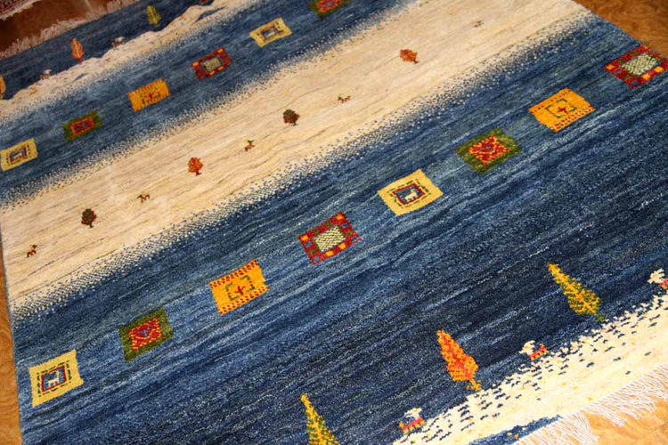 手織りペルシャギャッベオリジナルイラン製のストライプ192200、サイズ:200x149 CM (フサ含まず、