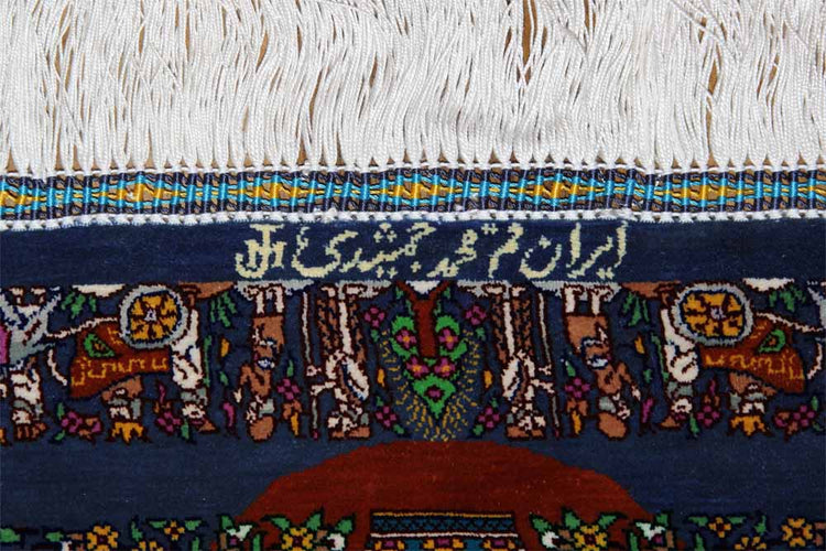 トップクラス手織りシルクペルシャ絨毯有名工房センターラグ60019、サイズ:153x103 CM (フサ含まず)