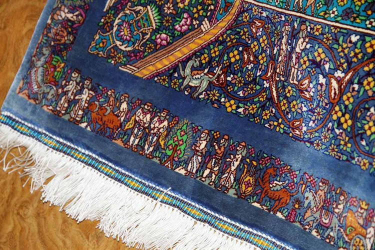 トップクラス手織りシルクペルシャ絨毯有名工房センターラグ60019、サイズ:153x103 CM (フサ含まず)