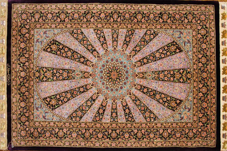 最高級有名工房のJEDDI玄関マットシルクペルシャ絨毯60062、サイズ:124x79 CM