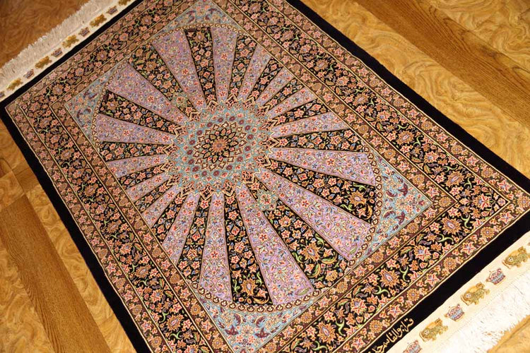 最高級有名工房のJEDDI玄関マットシルクペルシャ絨毯60062、サイズ:124x79 CM