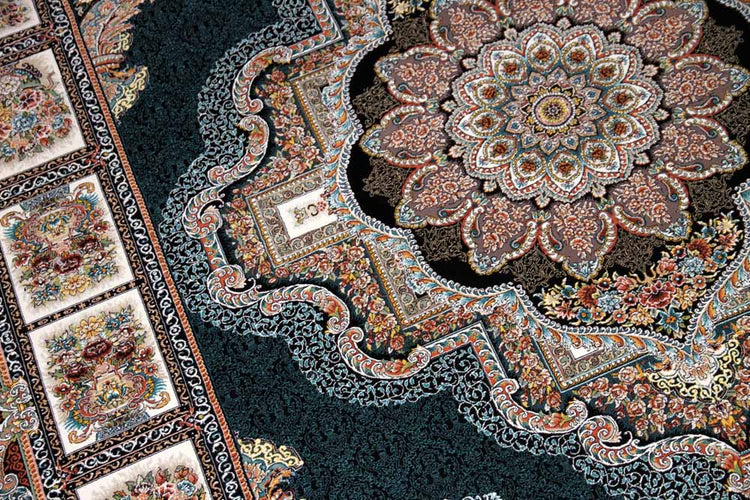 イラン製機械織りリビングカーペット正方形990083J,サイズ:200x200cm(フサを含まず)