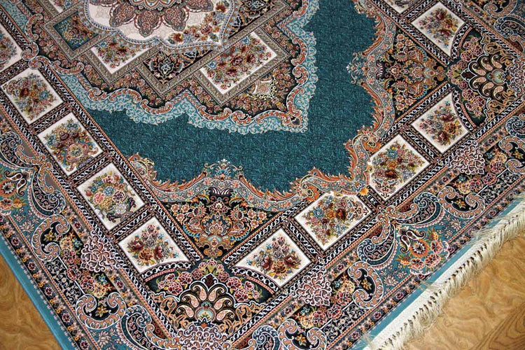 最高級機械織りペルシャカーペットラグブルー990080G,サイズ:225x150 CM (フサを含まず)