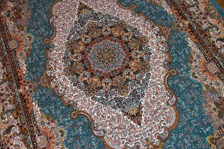 最高級機械織りペルシャカーペットラグブルー990075B,サイズ:225x150 CM (フサを含まず)