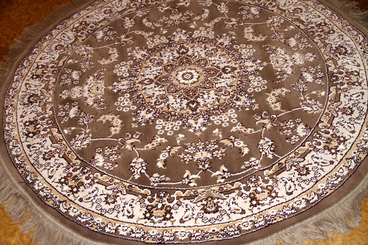 丸いイラン製の機械織りカーペット茶色99002、CMサイズ:150x150