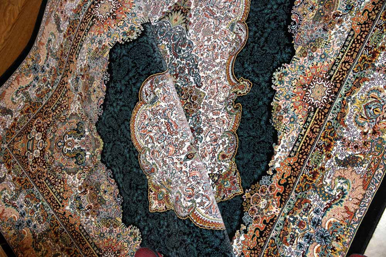 最高級機械織りペルシャカーペットメダリオン紺色990078E,サイズ:225x150 CM (フサを含まず)