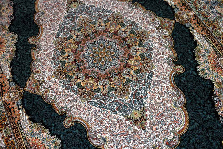 最高級機械織りペルシャカーペットメダリオン紺色990078E,サイズ:225x150 CM (フサを含まず)