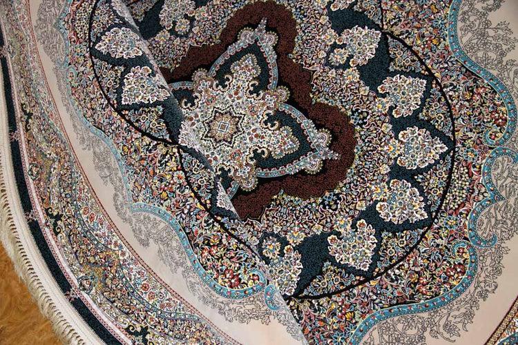 イラン製最高級機械織りペルシャカーペット丸い形990084K,サイズ:200x200 CM(フサを含まず)210CM
