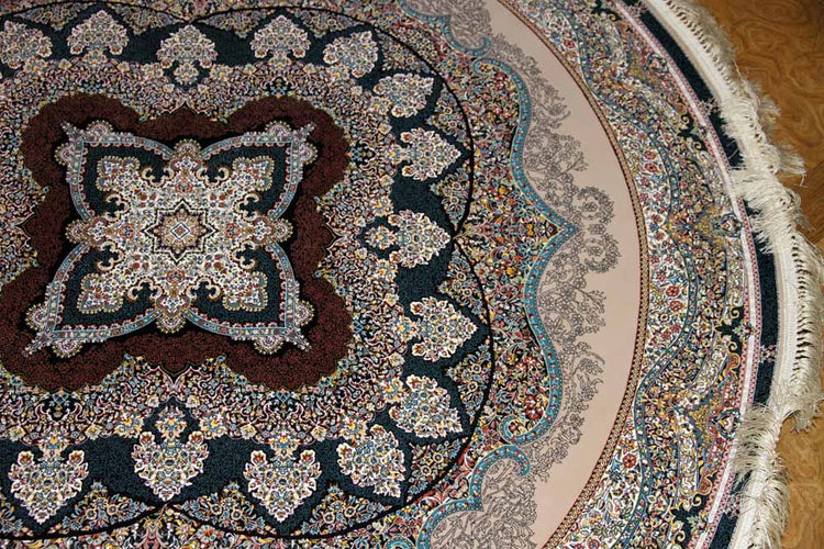 イラン製最高級機械織りペルシャカーペット丸い形990084K,サイズ:200x200 CM(フサを含まず)210CM