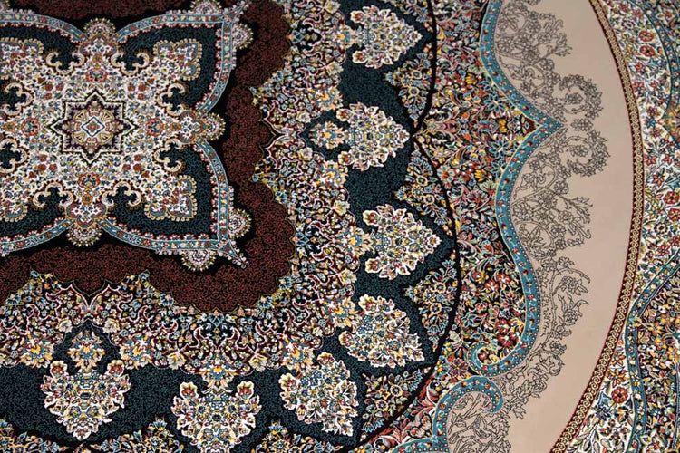 イラン製最高級機械織りペルシャカーペット丸い形990084K,サイズ:200x200 CM(フサを含まず)210CM