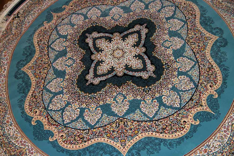 最高級機械織りペルシャカーペット丸い形ブルー990085L,サイズ:200x200 cm(フサを含まず)
