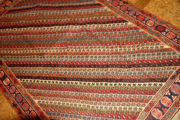 高級シルジャンキリム草木染めイラン輸入29290,サイズ:208x141cm(フサ含まず)