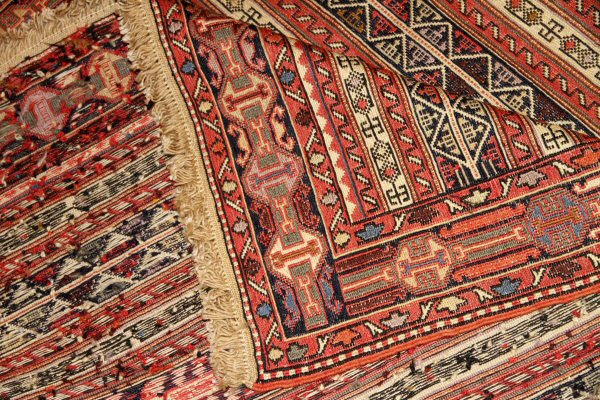 高級シルジャンイランインポートキリムラグ34580,サイズ:210x122cm(フサ含まず)